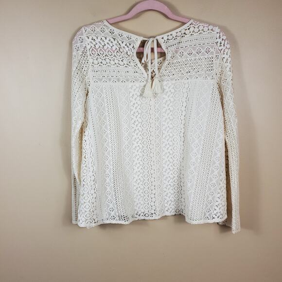 4/$25 Hollister Cream Lace Long Sleeve Blouse Size S - Picture 6 of 10